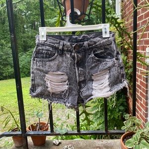 acid wash distressed high waisted shorts